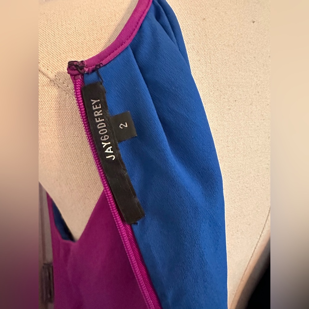 Jay Godfrey silk mini draped magenta lined shift pockets Halter zipper 2 Dress - Picture 9 of 15